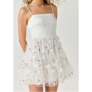 Audrey Parks X Francesca's Medium White Floral Tulle Lace Cami Dress Spring